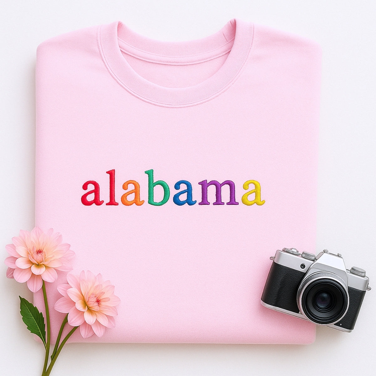 Custom Alabama State Sweatshirt - Rainbow Embroidered Letters - Heart of Dixie Pride Gift
