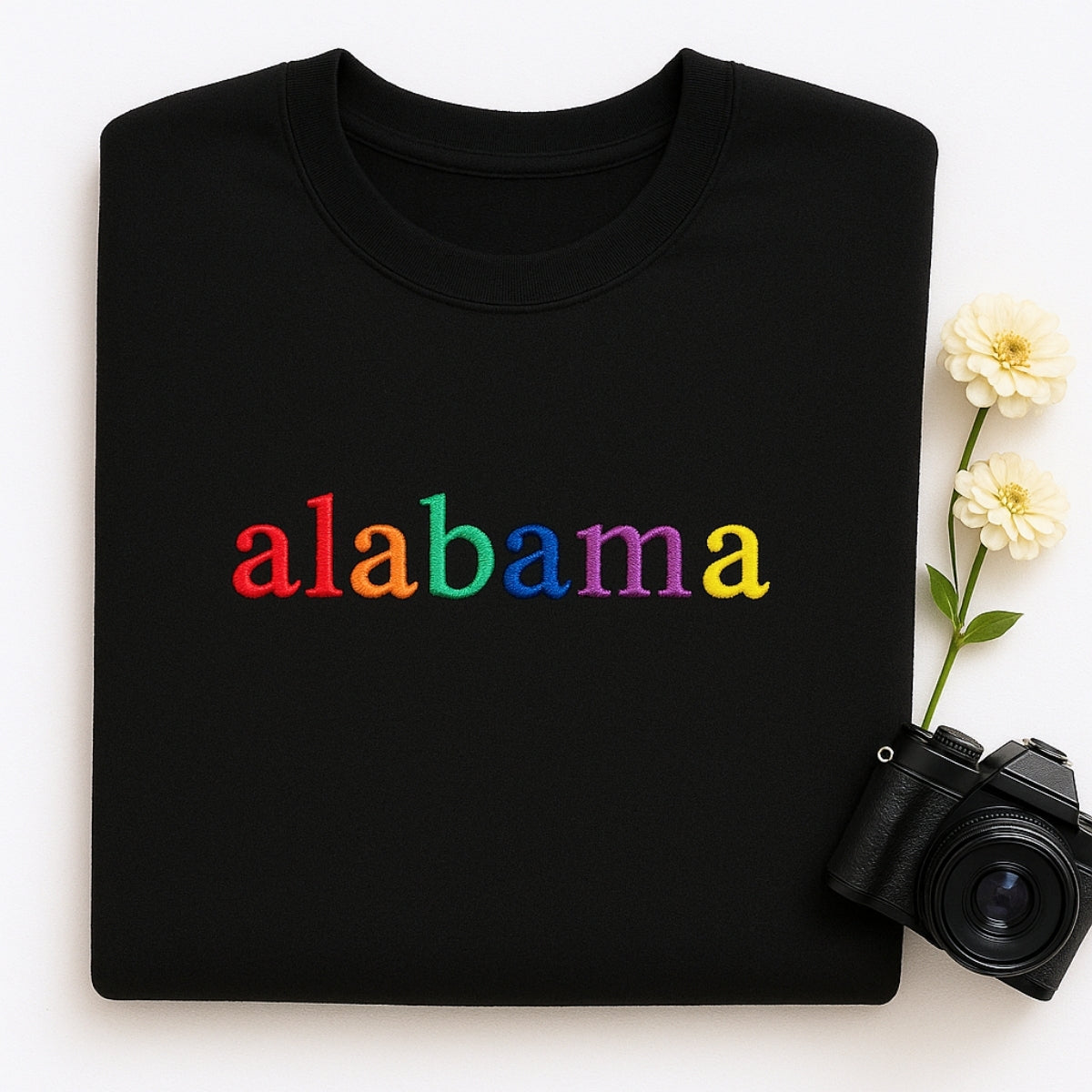Custom Alabama State Sweatshirt - Rainbow Embroidered Letters - Heart of Dixie Pride Gift