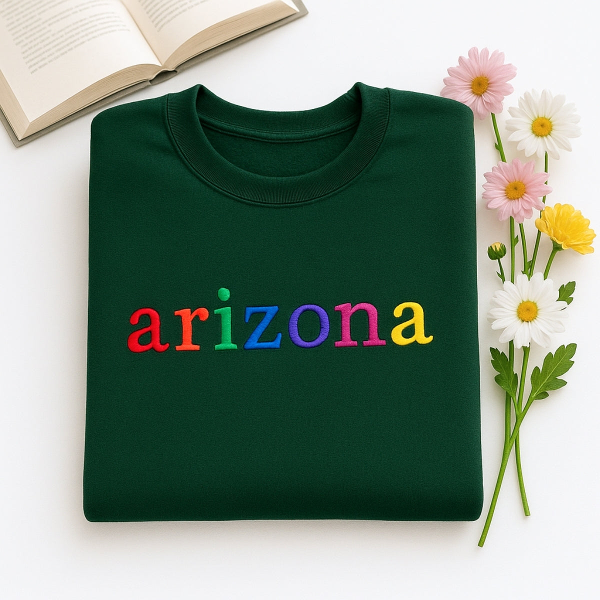 Custom Arizona State Sweatshirt - Rainbow Embroidered Letters - Grand Canyon State Pride Gift