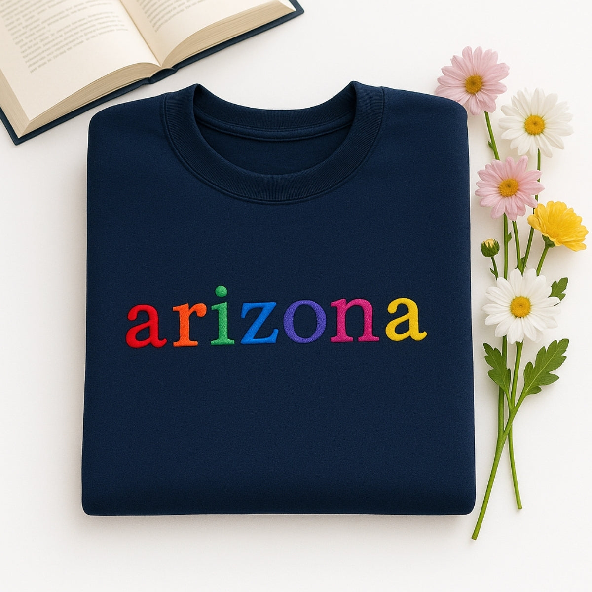 Custom Arizona State Sweatshirt - Rainbow Embroidered Letters - Grand Canyon State Pride Gift