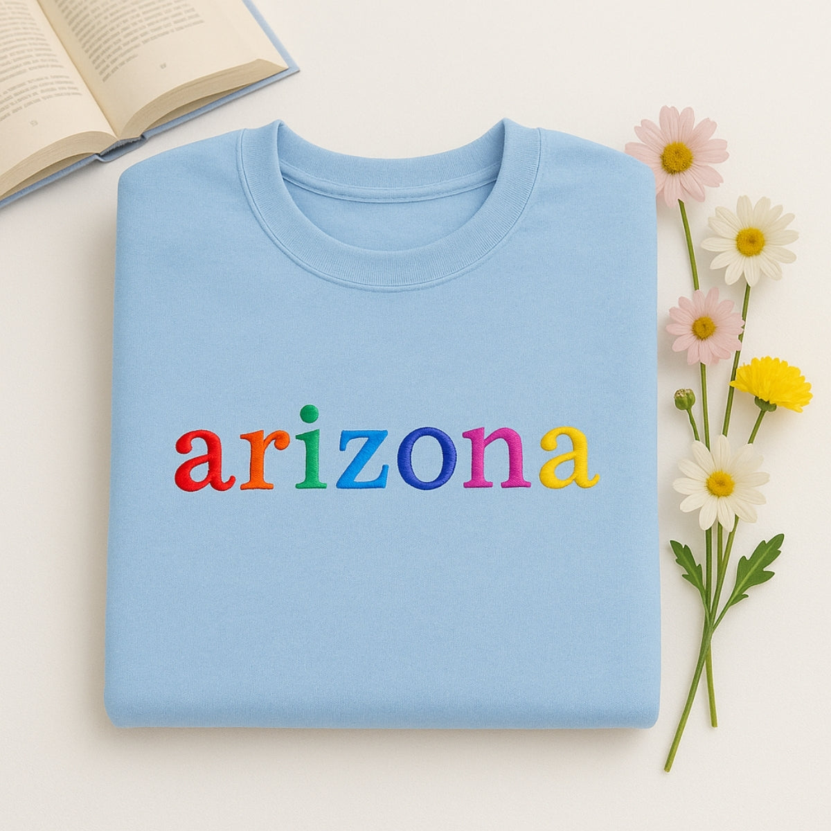 Custom Arizona State Sweatshirt - Rainbow Embroidered Letters - Grand Canyon State Pride Gift