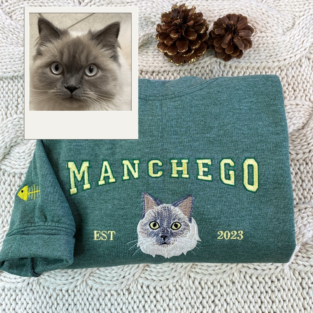 Custom Cat Est Year Hoodies - Personalized Pet Portrait Varsity - Cat Anniversary Commemoration Apparel