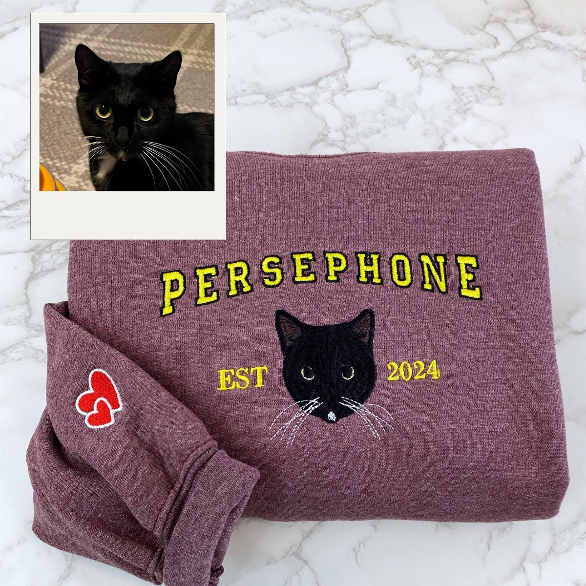 Custom Cat Est Year Hoodies - Personalized Pet Portrait Varsity - Cat Anniversary Commemoration Apparel