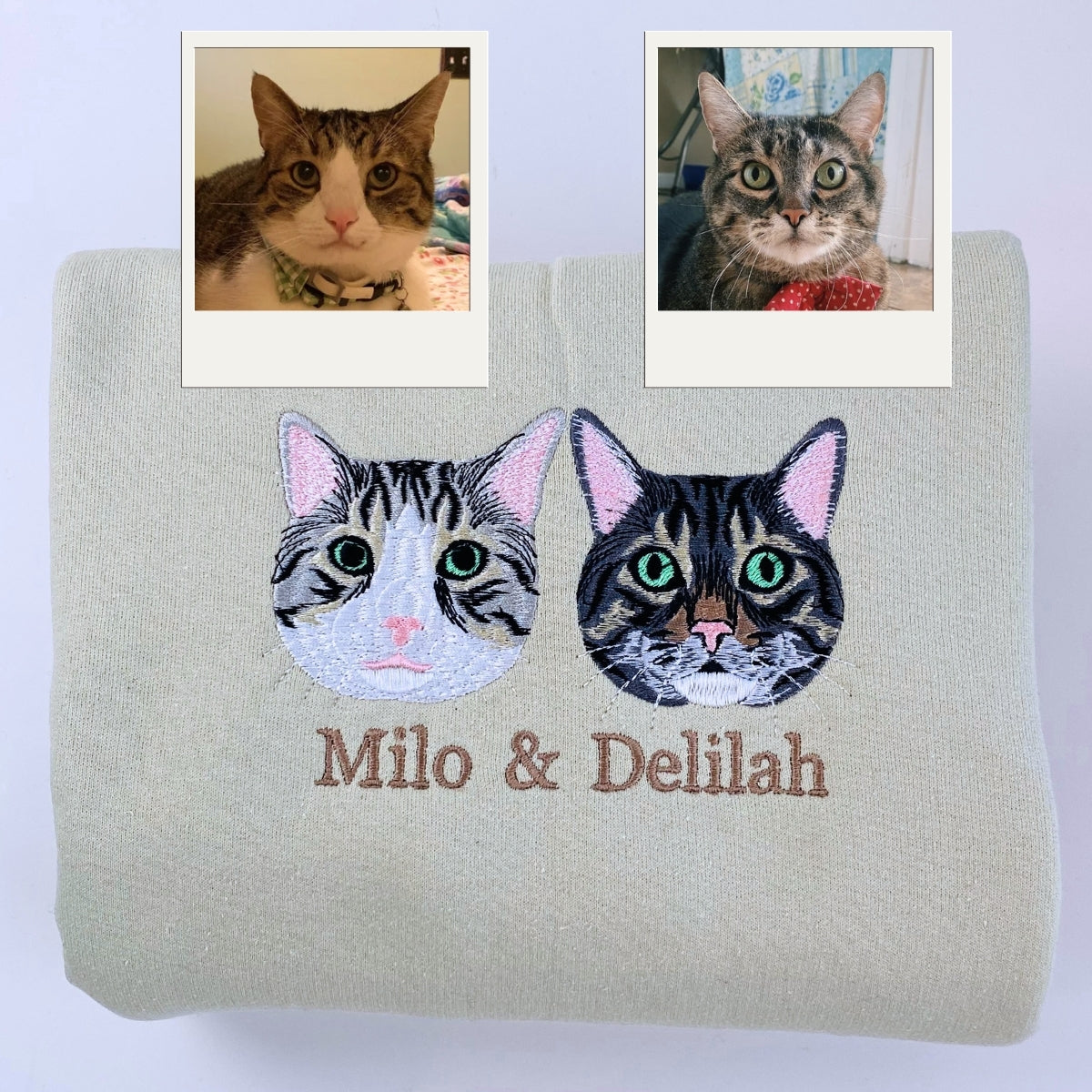 Custom Cat Portrait Hoodies - Personalized Cat Face Embroidery Sweatshirts - Perfect Cat Mom Gift