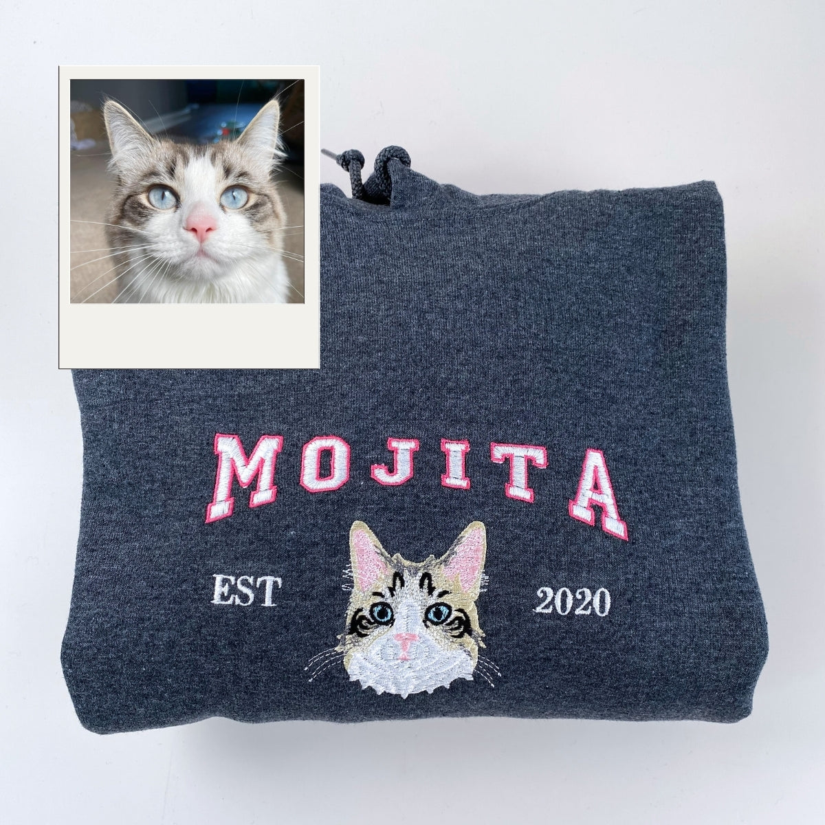 Custom Cat Portrait Hoodies - Varsity Pet Embroidered Sweatshirts - Cat Lover Gift