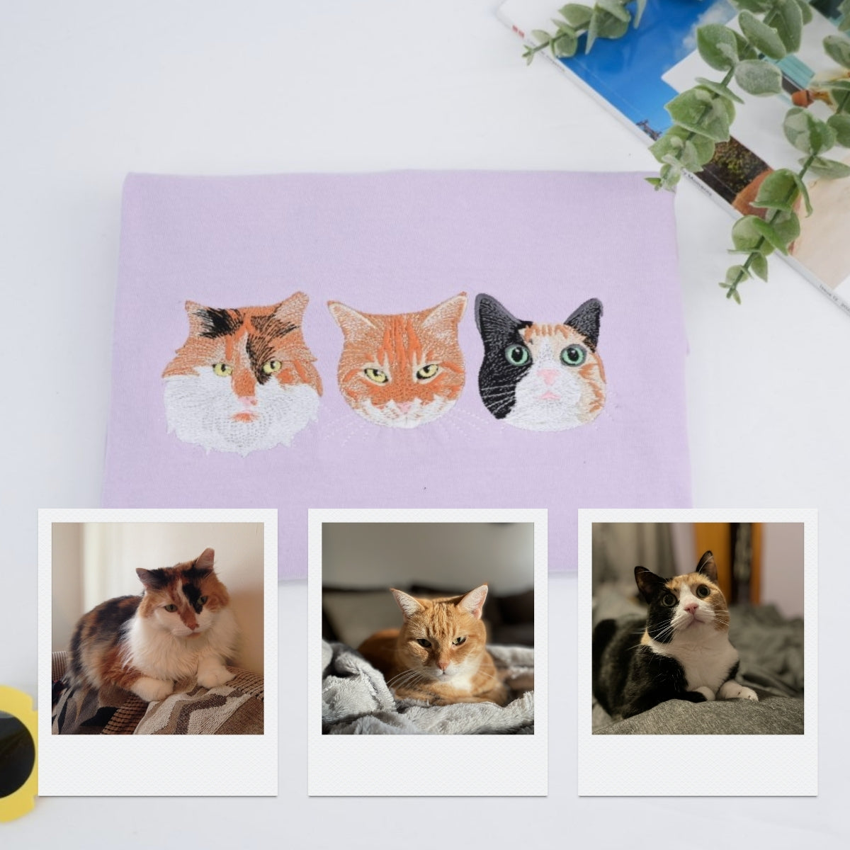 Custom Cat Portrait T-Shirts - Cat Face Embroidered Shirts - Personalized Pet Memorial Gift - Premium Quality Cat Lover Apparel