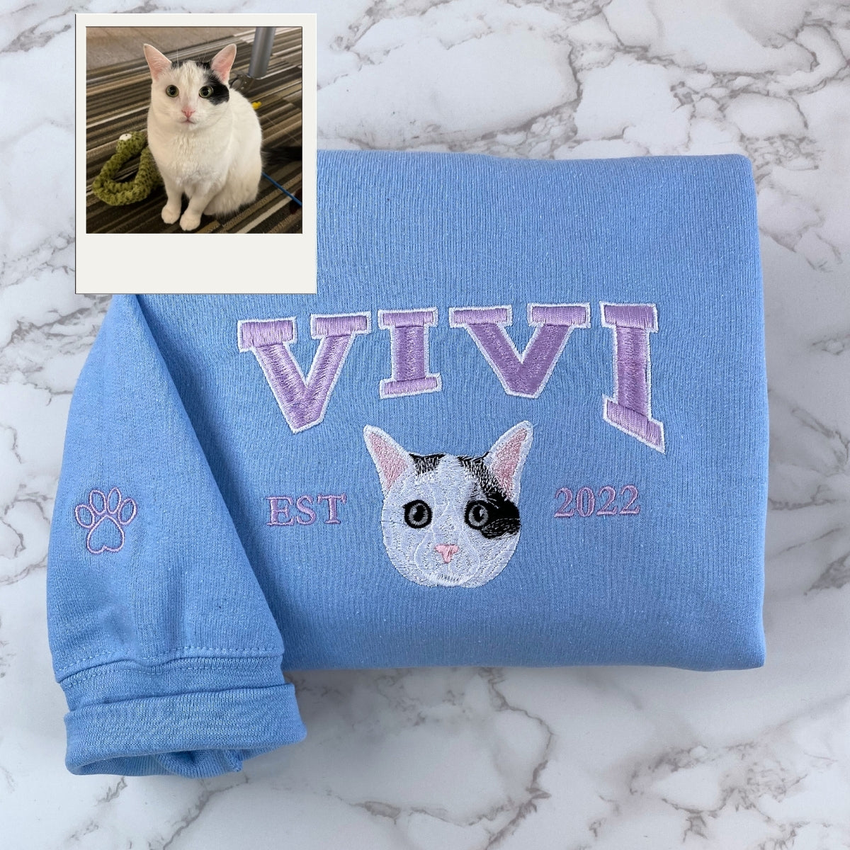 Custom Cat Portrait Varsity Hoodies - Personalized Pet Name Embroidery - Cat Mom Varsity Style Gift