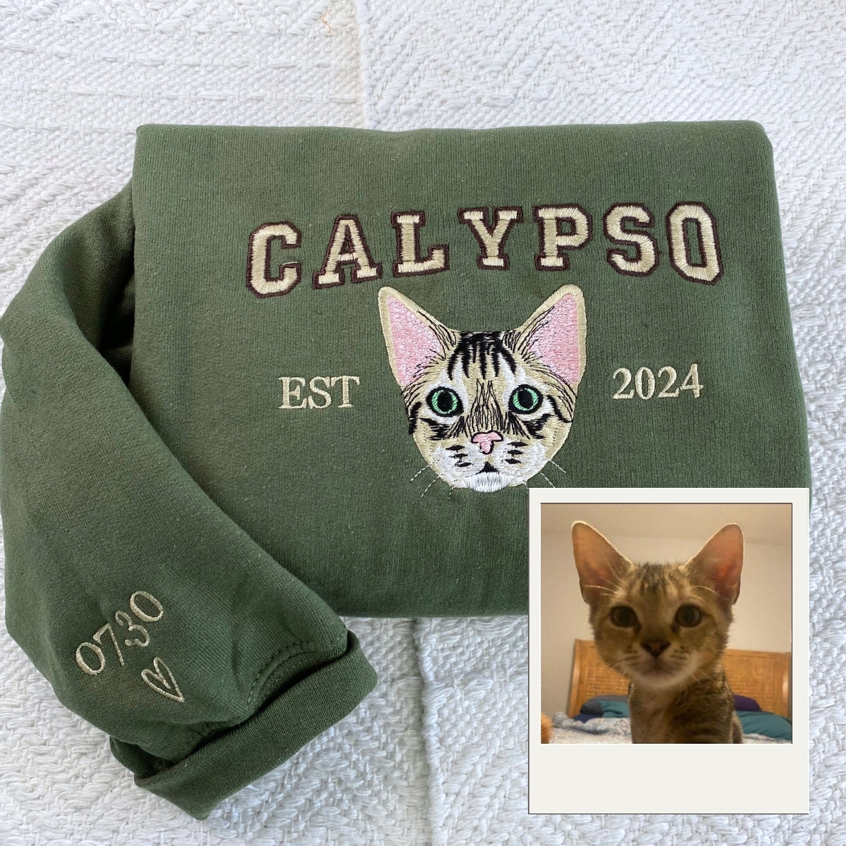 Custom Cat Portrait Varsity Hoodies - Personalized Pet Name Embroidery - Cat Mom Varsity Style Gift