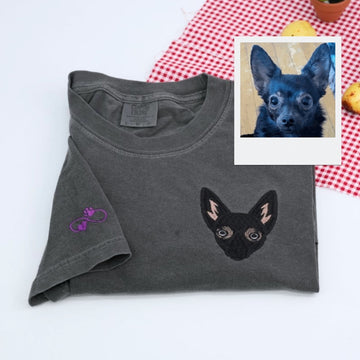 Custom Dog Picture T-Shirts - Personalized Pet Photo Portrait Embroidered Apparel - Perfect Dog Lover Gift