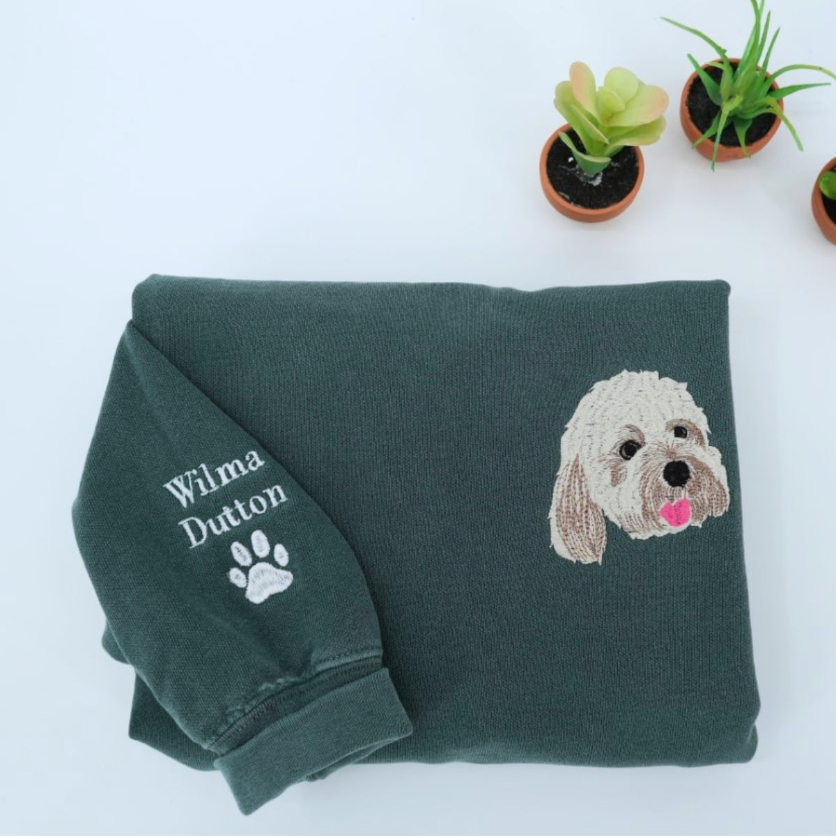 Custom Dog Portrait Hoodies - Personalized Dog Face Embroidered Sweatshirts - Dog Mom Dad Gift with Names & Paw Print