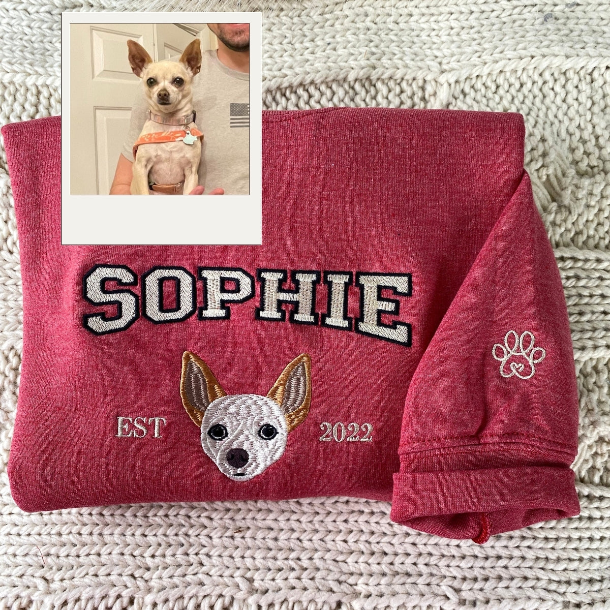 Custom Dog Portrait Hoodies - Personalized Pet Face Embroidery Varsity Style - Perfect Dog Mom Gift