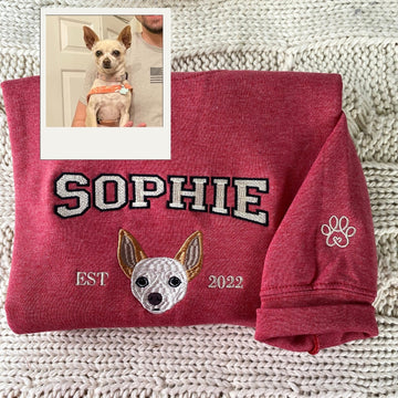 Custom Dog Portrait Hoodies - Personalized Pet Face Embroidery Varsity Style - Perfect Dog Mom Gift