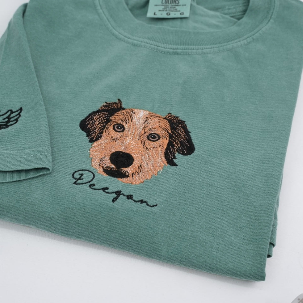 Custom Dog Portrait T-Shirts - Personalized Pet Face Embroidery with Name - Dog Lover Memorial Gift