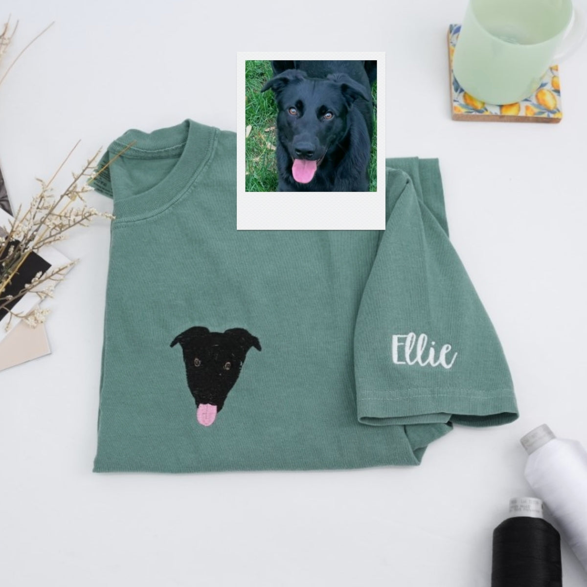 Custom Dog Portrait T-Shirts - Personalized Pet Face Embroidery with Name - Dog Lover Memorial Gift
