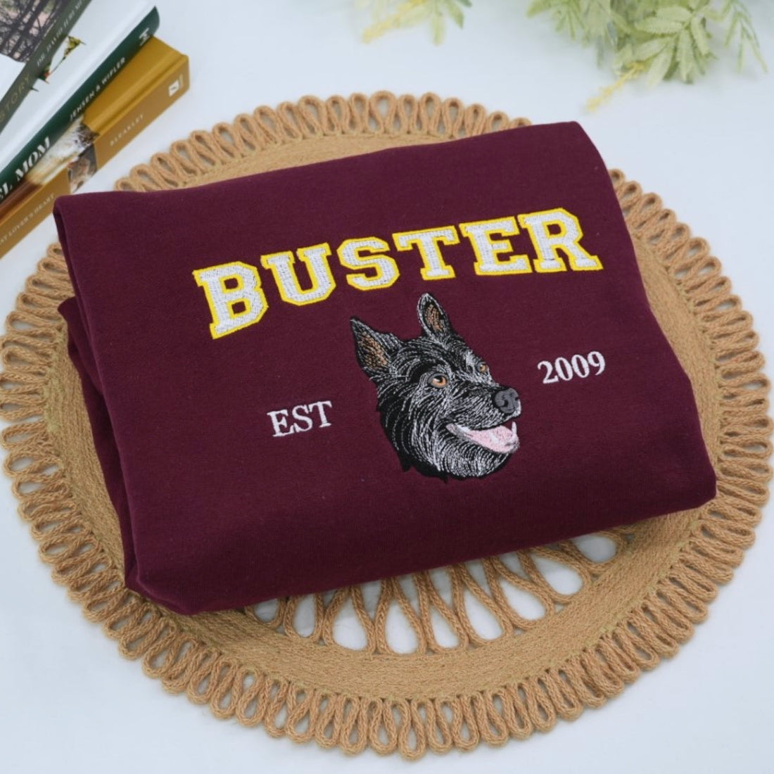 Custom Dog Portrait Varsity Hoodies - Personalized Dog Name Embroidered Sweatshirts - Dog Mom Gift