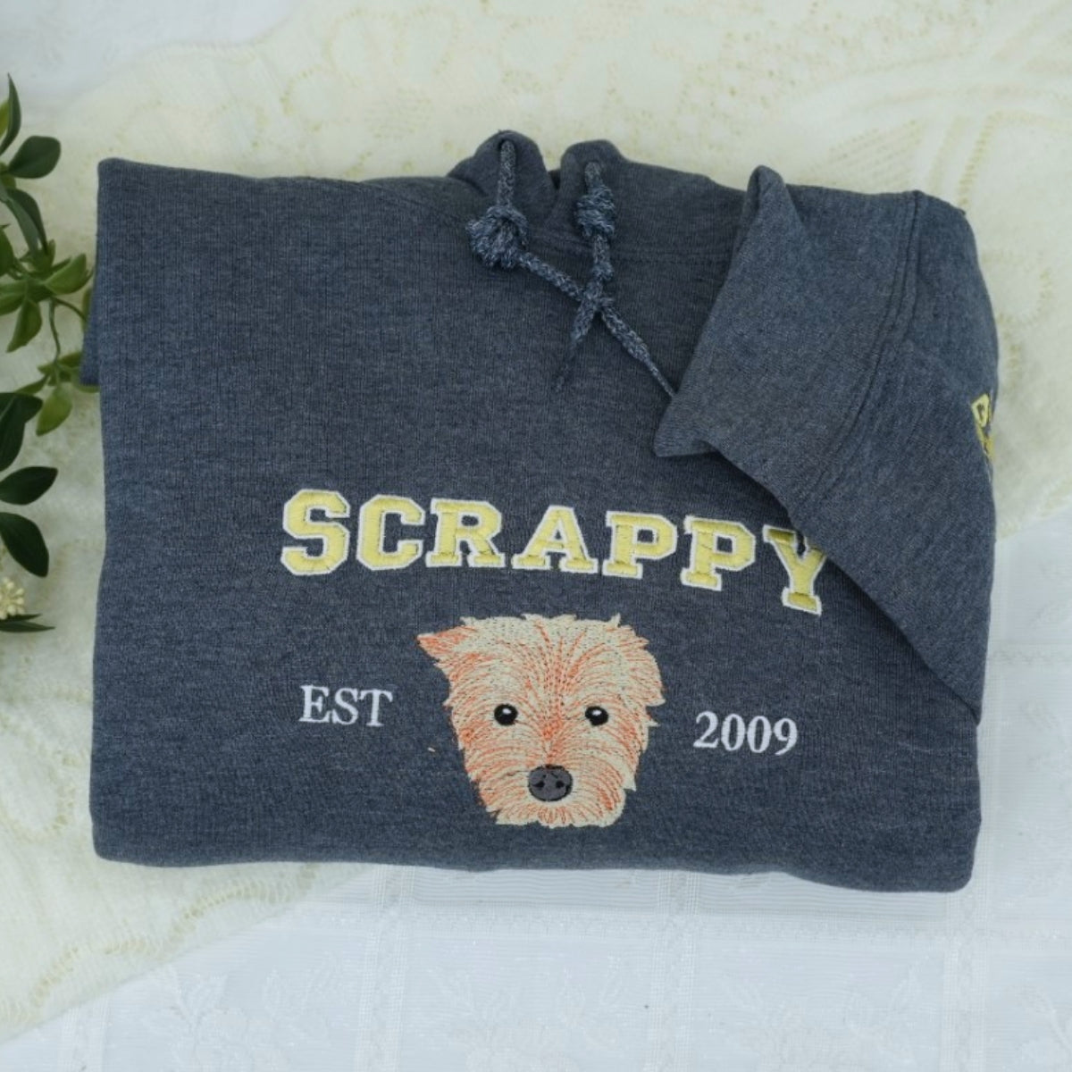 Custom Dog Portrait Varsity Hoodies - Personalized Dog Name Embroidered Sweatshirts - Dog Mom Gift