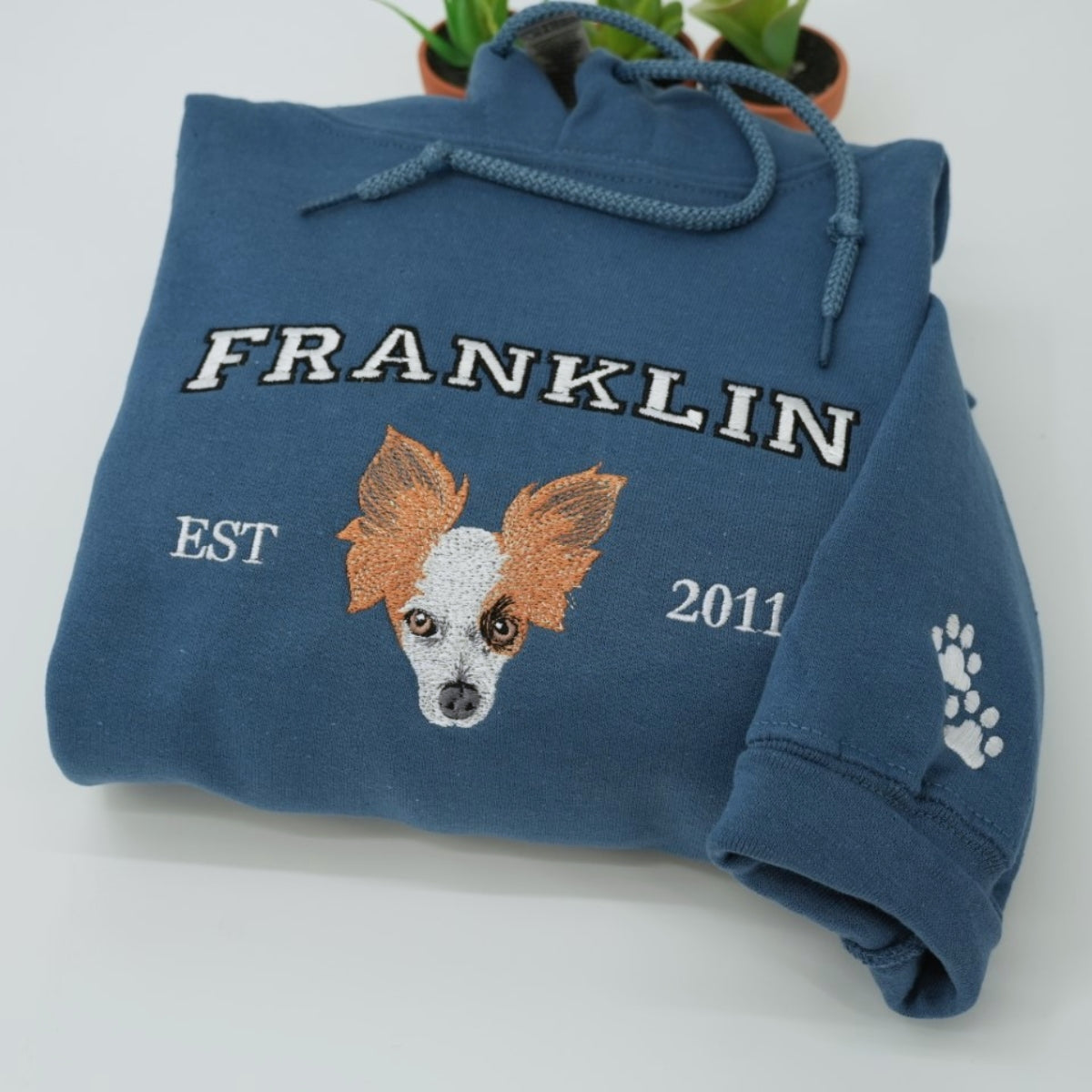 Custom Dog Portrait Varsity Hoodies - Personalized Dog Name Embroidered Sweatshirts - Dog Mom Gift