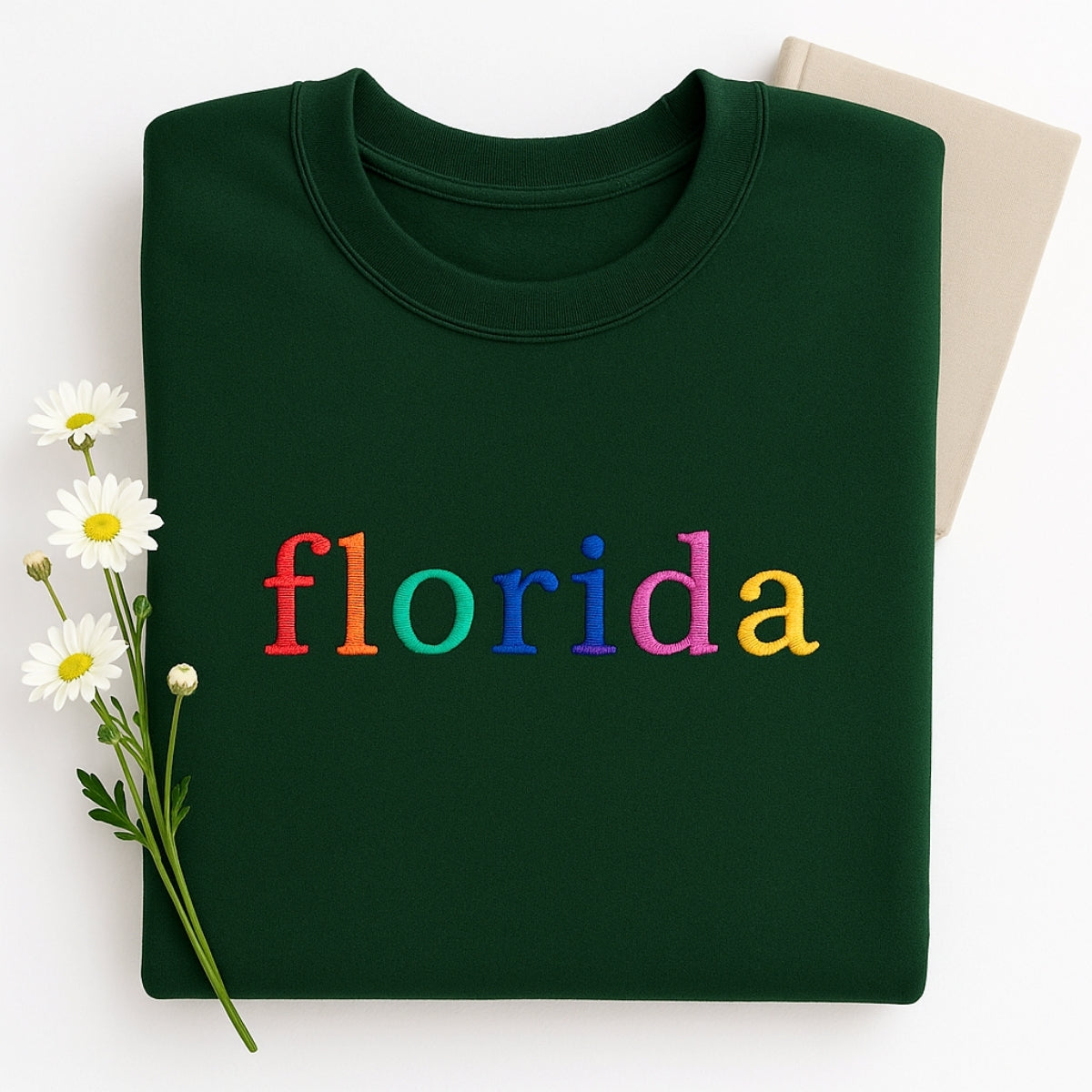 Custom Florida State Sweatshirt - Rainbow Embroidered Letters - Sunshine State Pride Gift