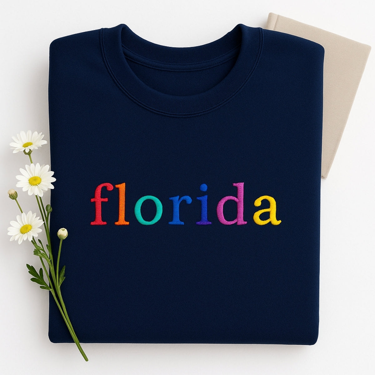 Custom Florida State Sweatshirt - Rainbow Embroidered Letters - Sunshine State Pride Gift