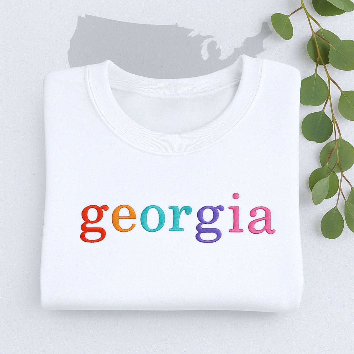 Custom Georgia State Sweatshirt - Rainbow Embroidered Letters - Peach State Pride Gift