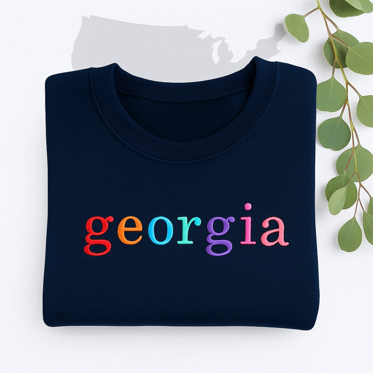 Custom Georgia State Sweatshirt - Rainbow Embroidered Letters - Peach State Pride Gift