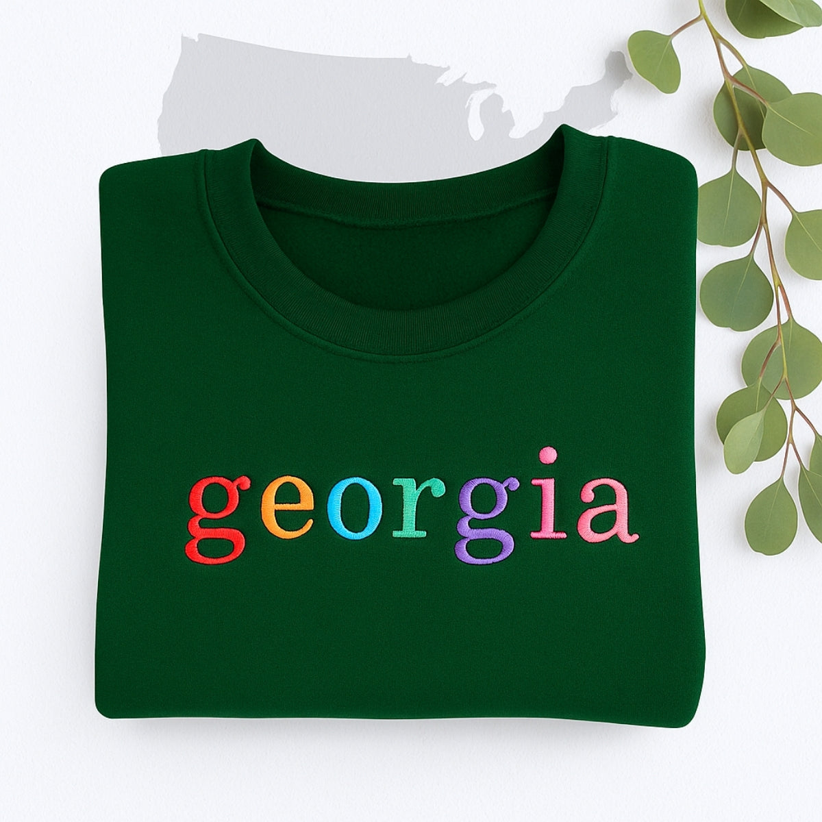 Custom Georgia State Sweatshirt - Rainbow Embroidered Letters - Peach State Pride Gift