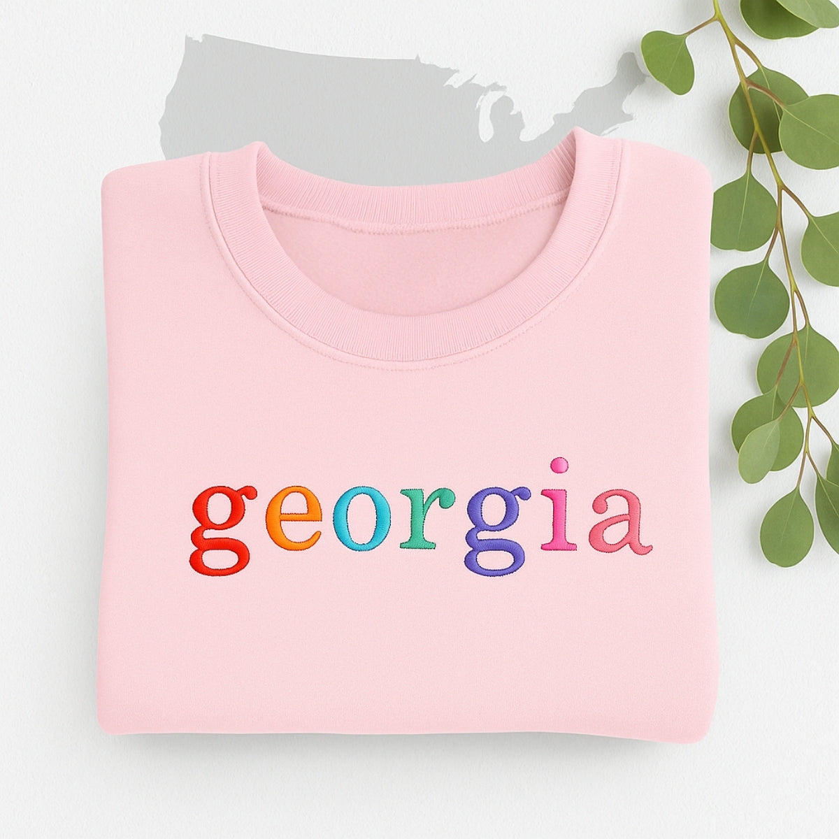 Custom Georgia State Sweatshirt - Rainbow Embroidered Letters - Peach State Pride Gift