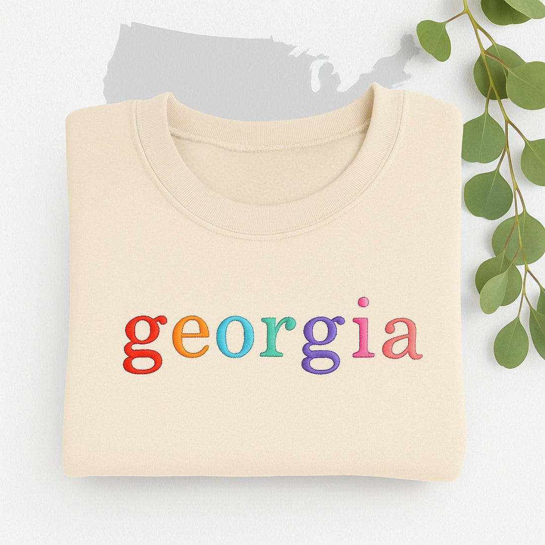 Custom Georgia State Sweatshirt - Rainbow Embroidered Letters - Peach State Pride Gift