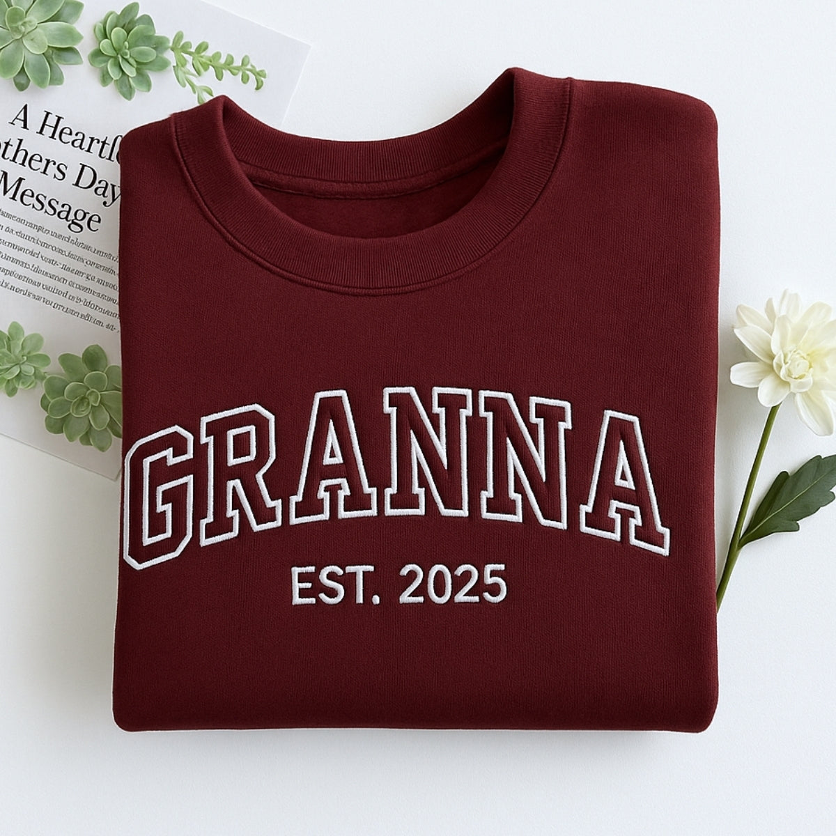 Custom Grandma Hoodie - Grandchildren Names Embroidered Sleeve - Varsity Style Gift