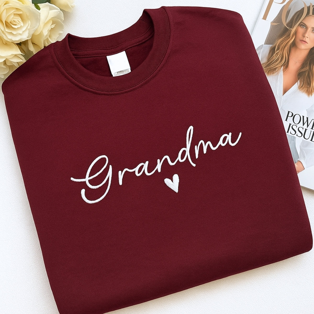 Custom Grandma Sweatshirt - Personalised EST Embroidered - Grandchildren Names Gift