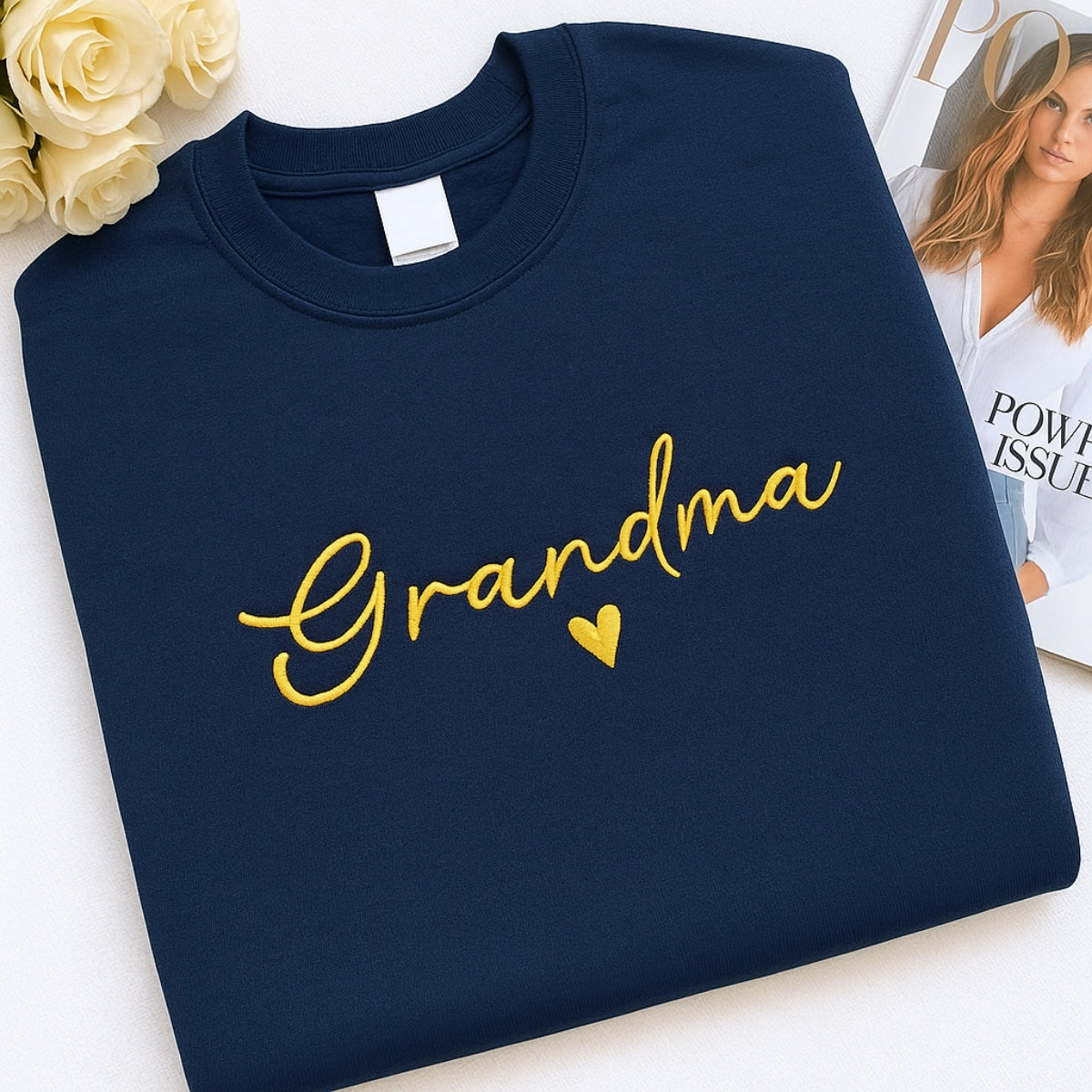 Custom Grandma Sweatshirt - Personalised EST Embroidered - Grandchildren Names Gift