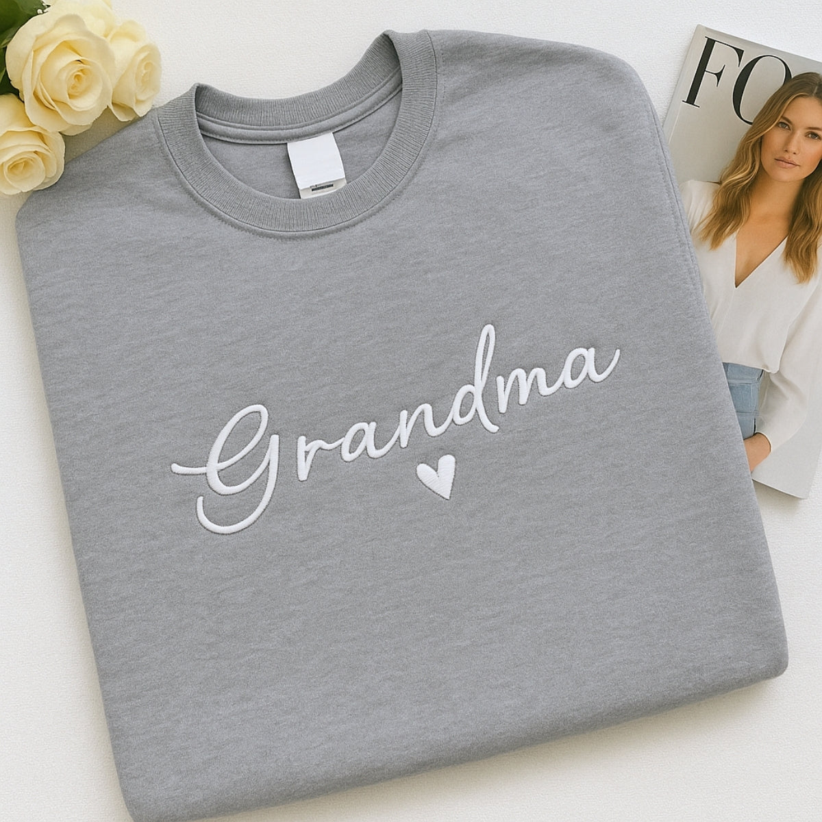 Custom Grandma Sweatshirt - Personalised EST Embroidered - Grandchildren Names Gift