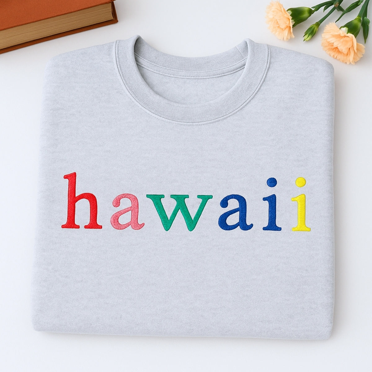 Custom Hawaii State Sweatshirt - Rainbow Embroidered Letters - Aloha State Pride Gift