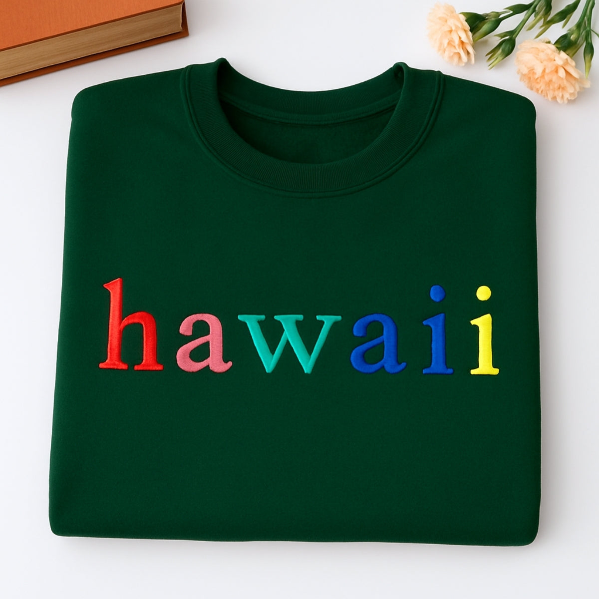Custom Hawaii State Sweatshirt - Rainbow Embroidered Letters - Aloha State Pride Gift