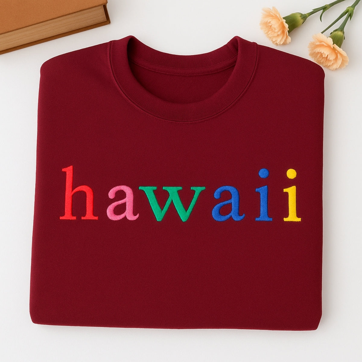 Custom Hawaii State Sweatshirt - Rainbow Embroidered Letters - Aloha State Pride Gift