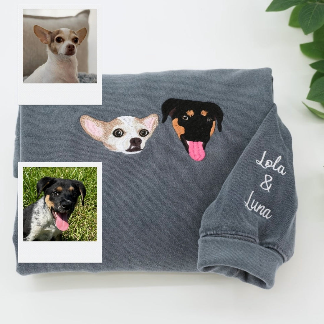 Custom Holiday Pet Portrait Hoodies - Multi Pet Party Hat Embroidered Sweatshirts - Festive Pet Family Gift with Names - Christmas Pet Apparel