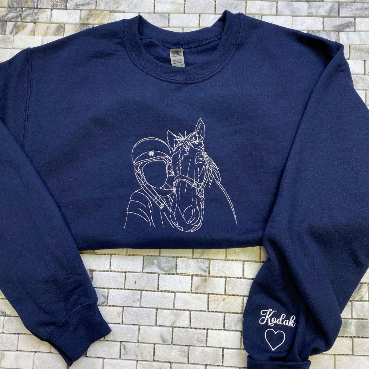 Custom Horse Artwork Hoodies - Line Art Portrait Embroidered Apparel - Equestrian Design