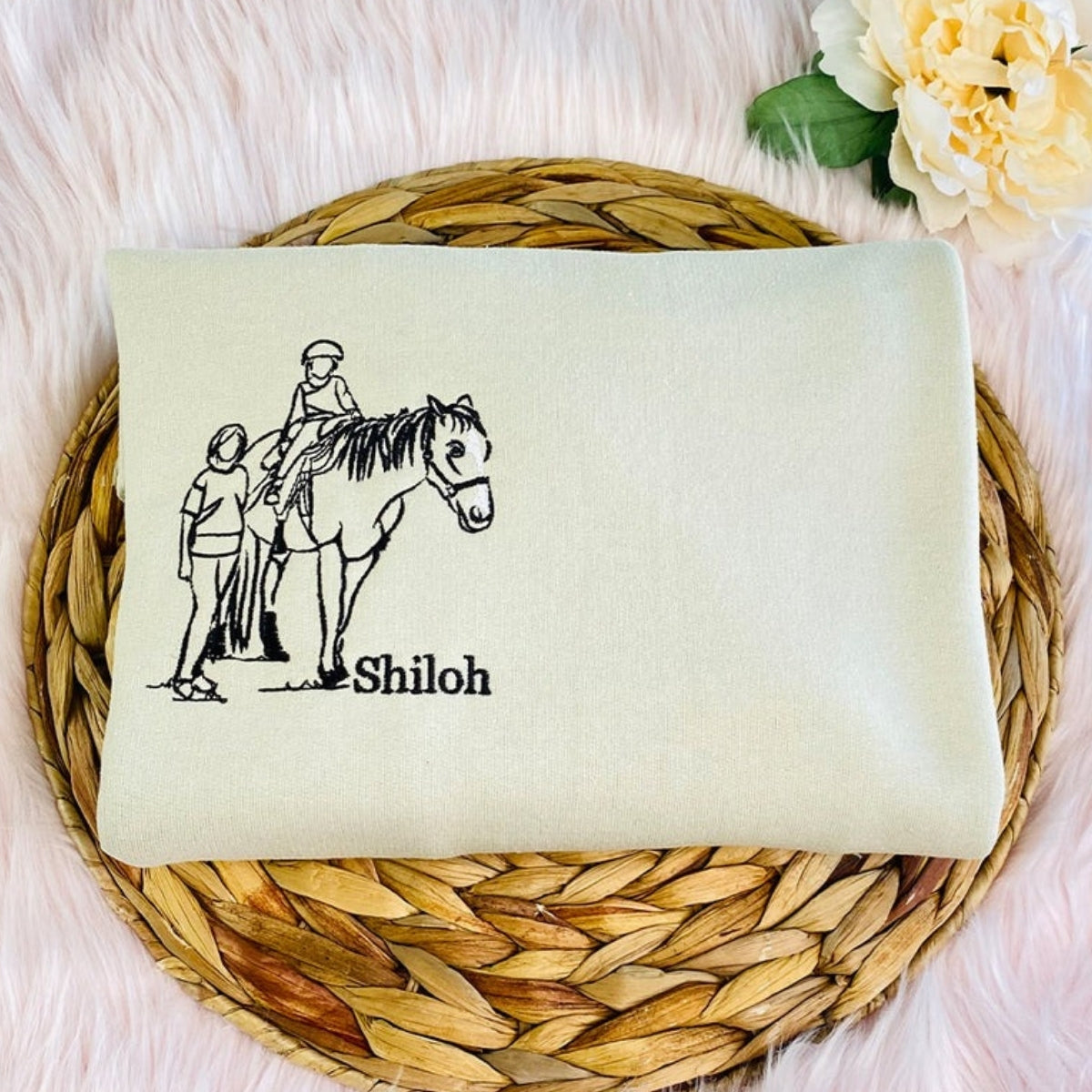 Custom Horse Artwork Hoodies - Line Art Portrait Embroidered Apparel - Equestrian Design