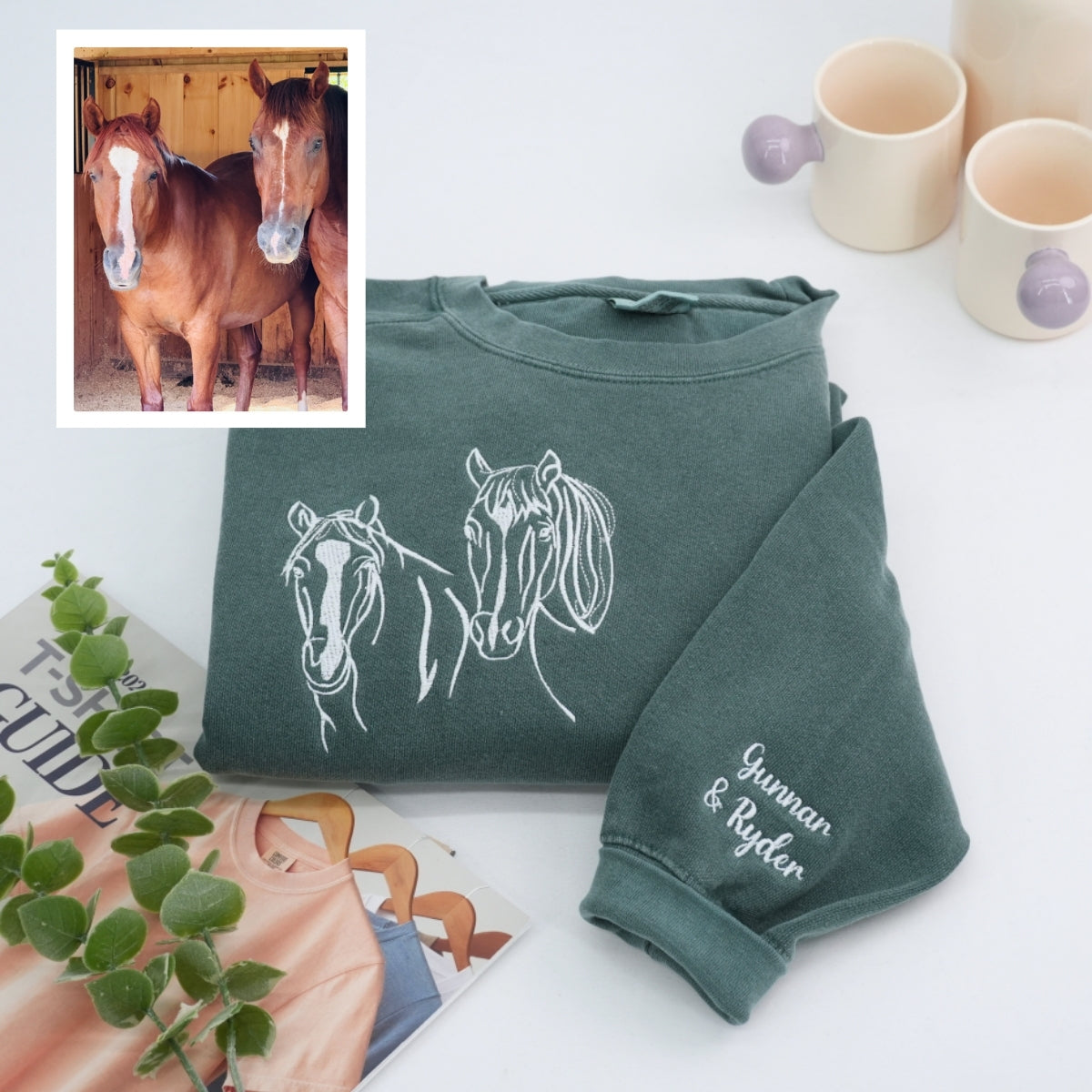 Custom Horse Lovers Hoodies - Equestrian Outline Embroidered Sweatshirts - Perfect Horse Gift