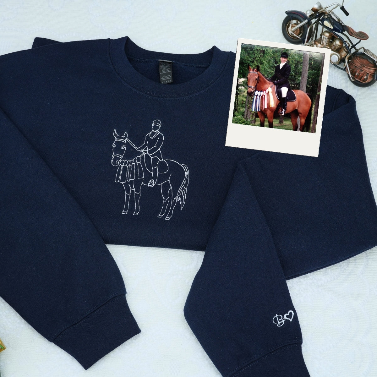 Custom Horse Portrait Hoodies - Line Art Equestrian Embroidered Sweatshirts - Rider Artwork