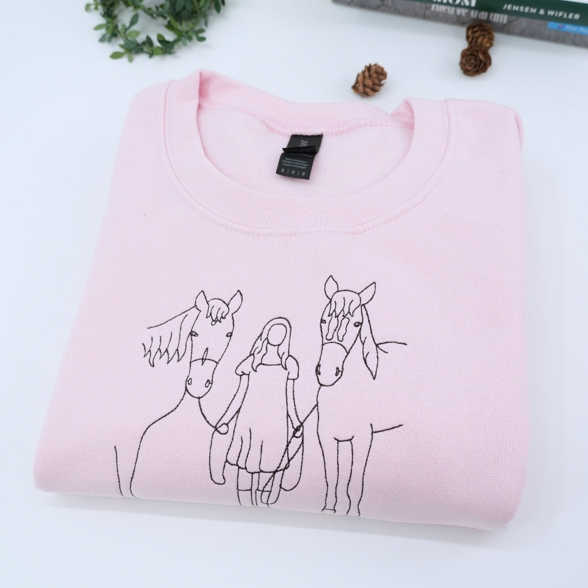 Custom Horse Portrait Hoodies - Line Art Equestrian Embroidered Sweatshirts - Rider Artwork