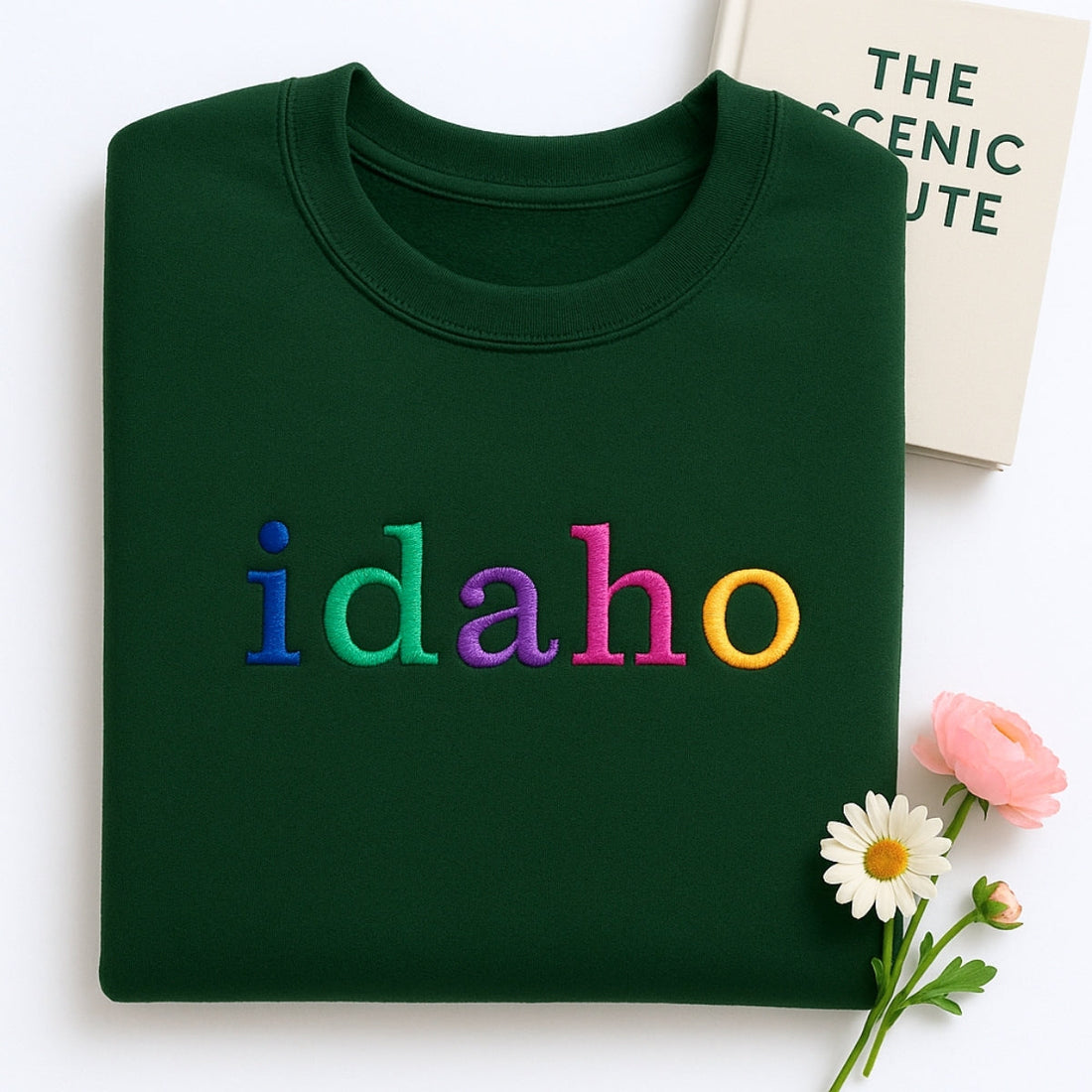 Custom Idaho State Sweatshirt - Rainbow Embroidered Letters - Gem State Pride Gift