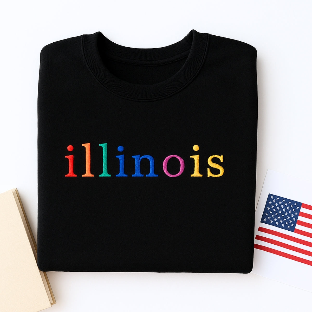 Custom Illinois State Sweatshirt - Rainbow Embroidered Letters - Prairie State Pride Gift