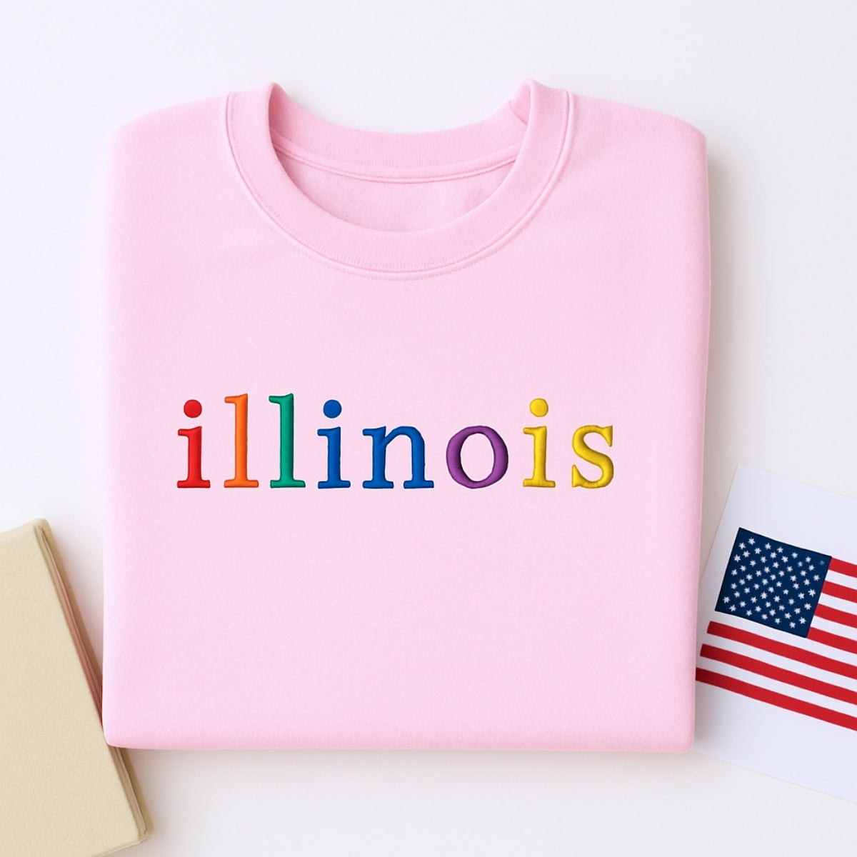Custom Illinois State Sweatshirt - Rainbow Embroidered Letters - Prairie State Pride Gift