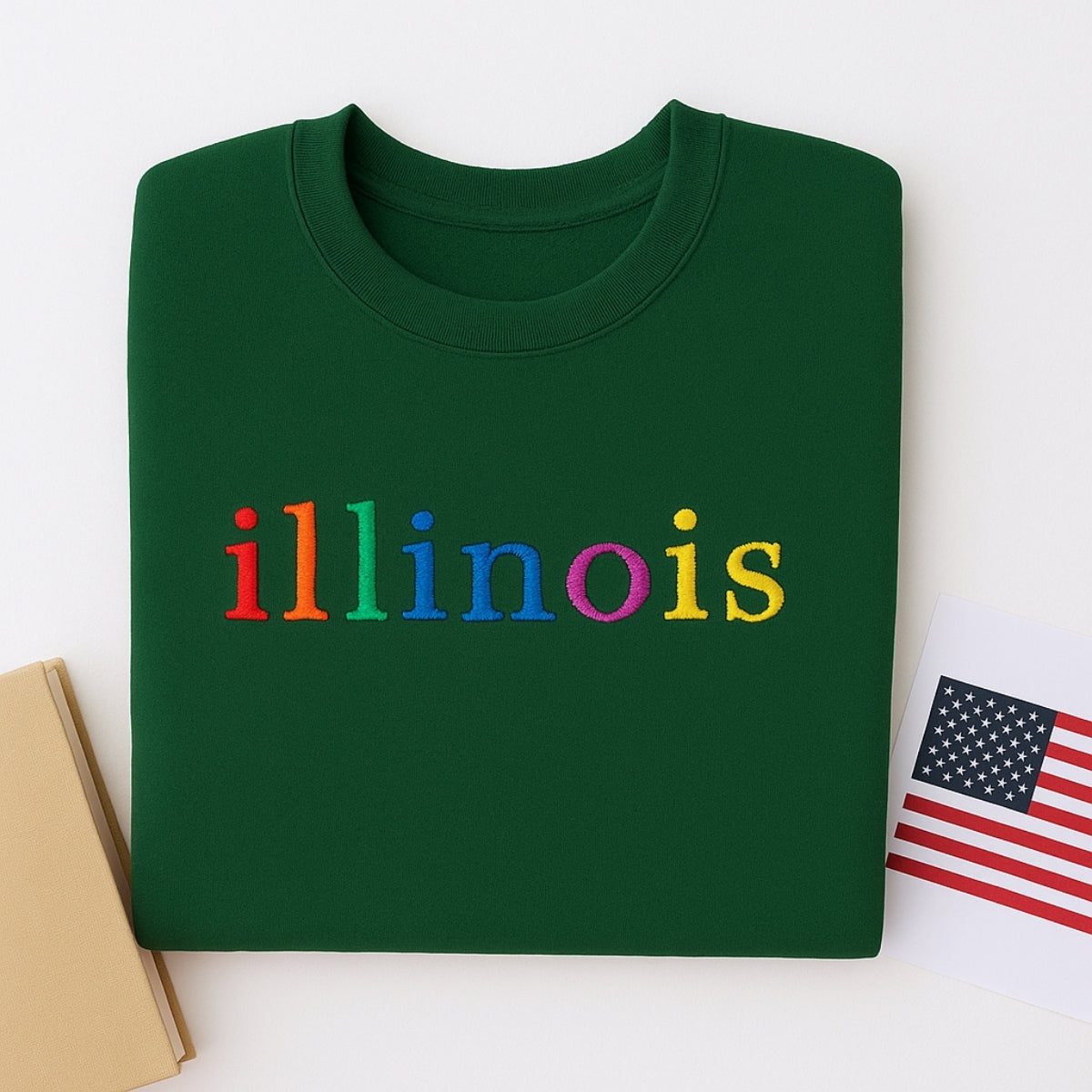 Custom Illinois State Sweatshirt - Rainbow Embroidered Letters - Prairie State Pride Gift
