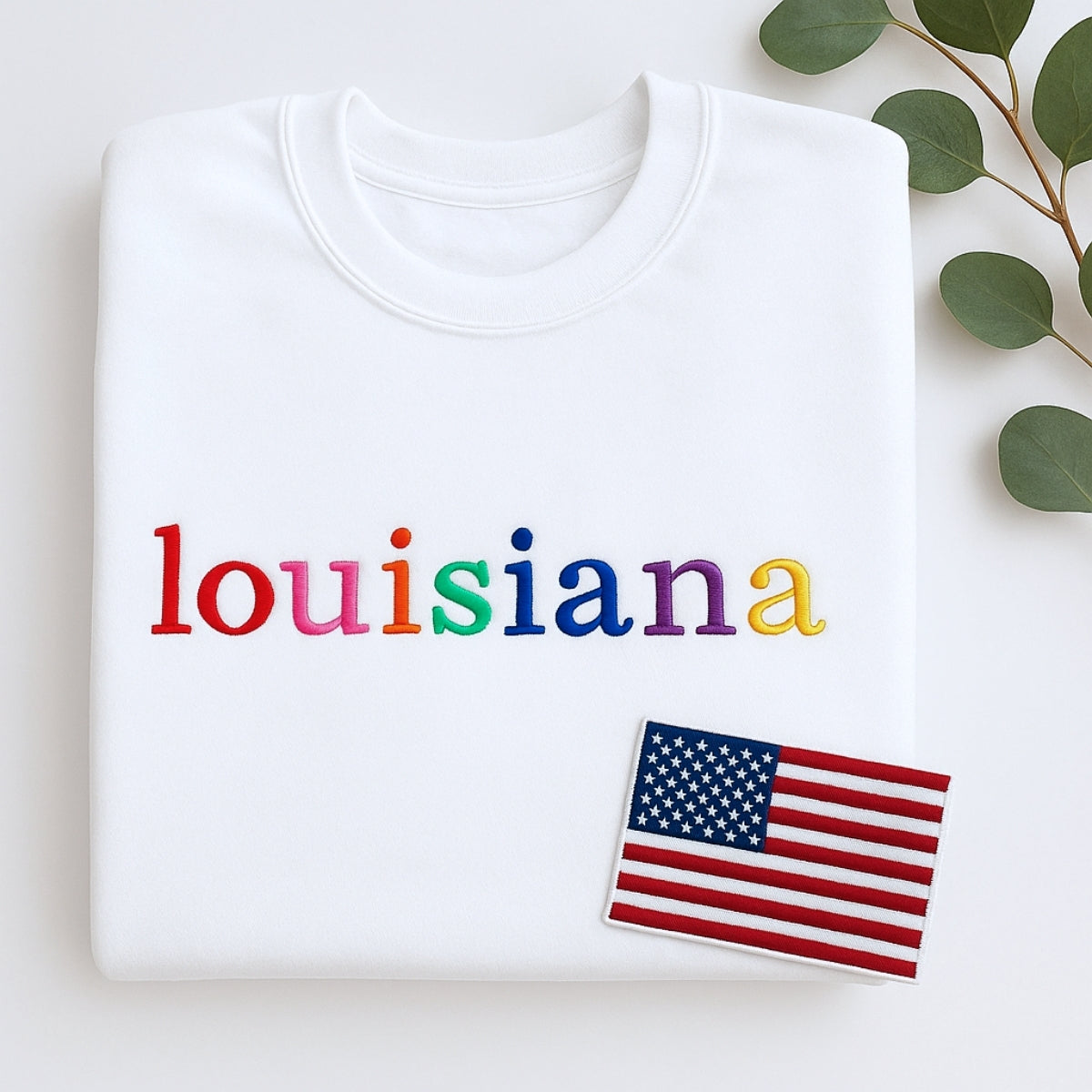 Custom Louisiana State Sweatshirt - Rainbow Embroidered Letters - Pelican State Pride Gift