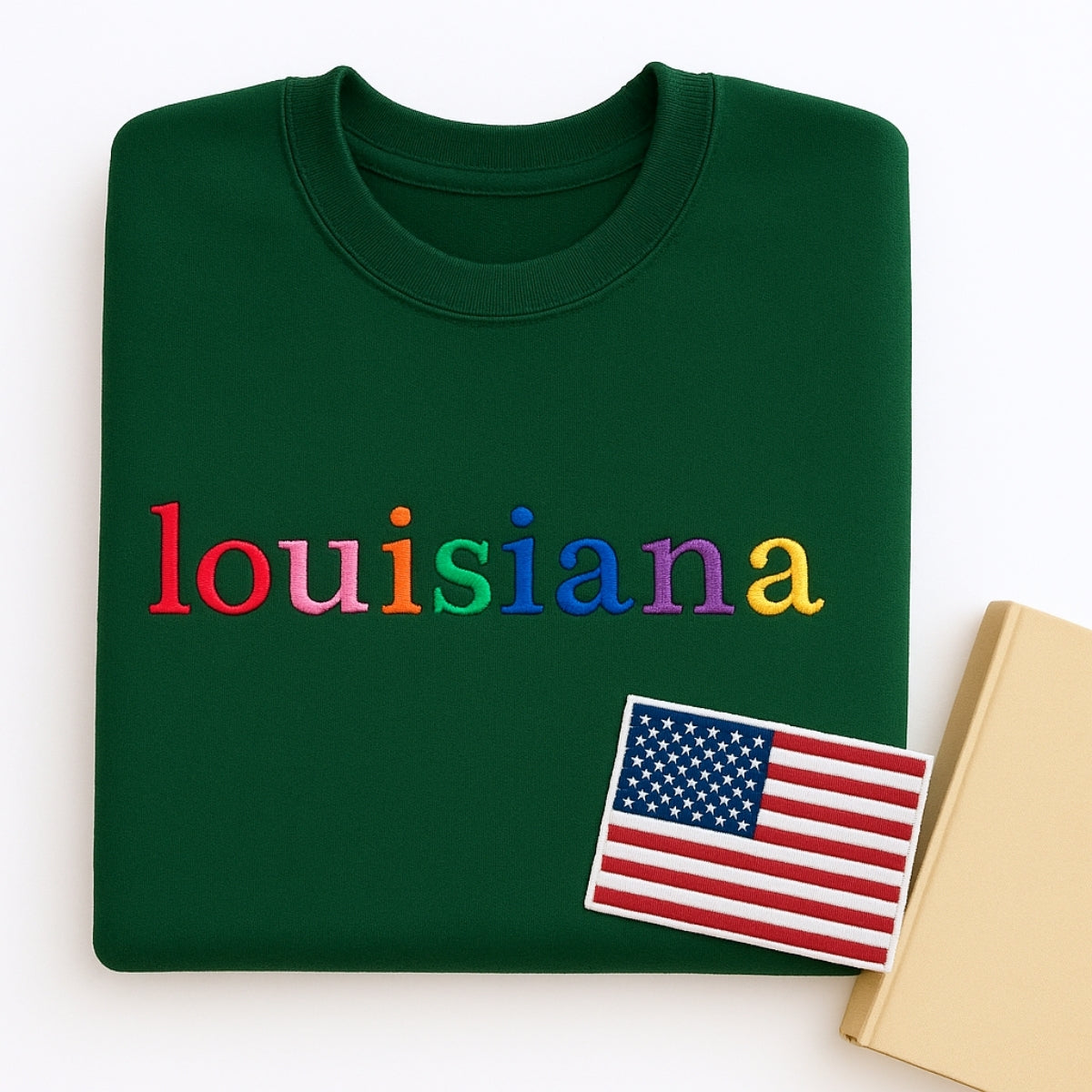 Custom Louisiana State Sweatshirt - Rainbow Embroidered Letters - Pelican State Pride Gift