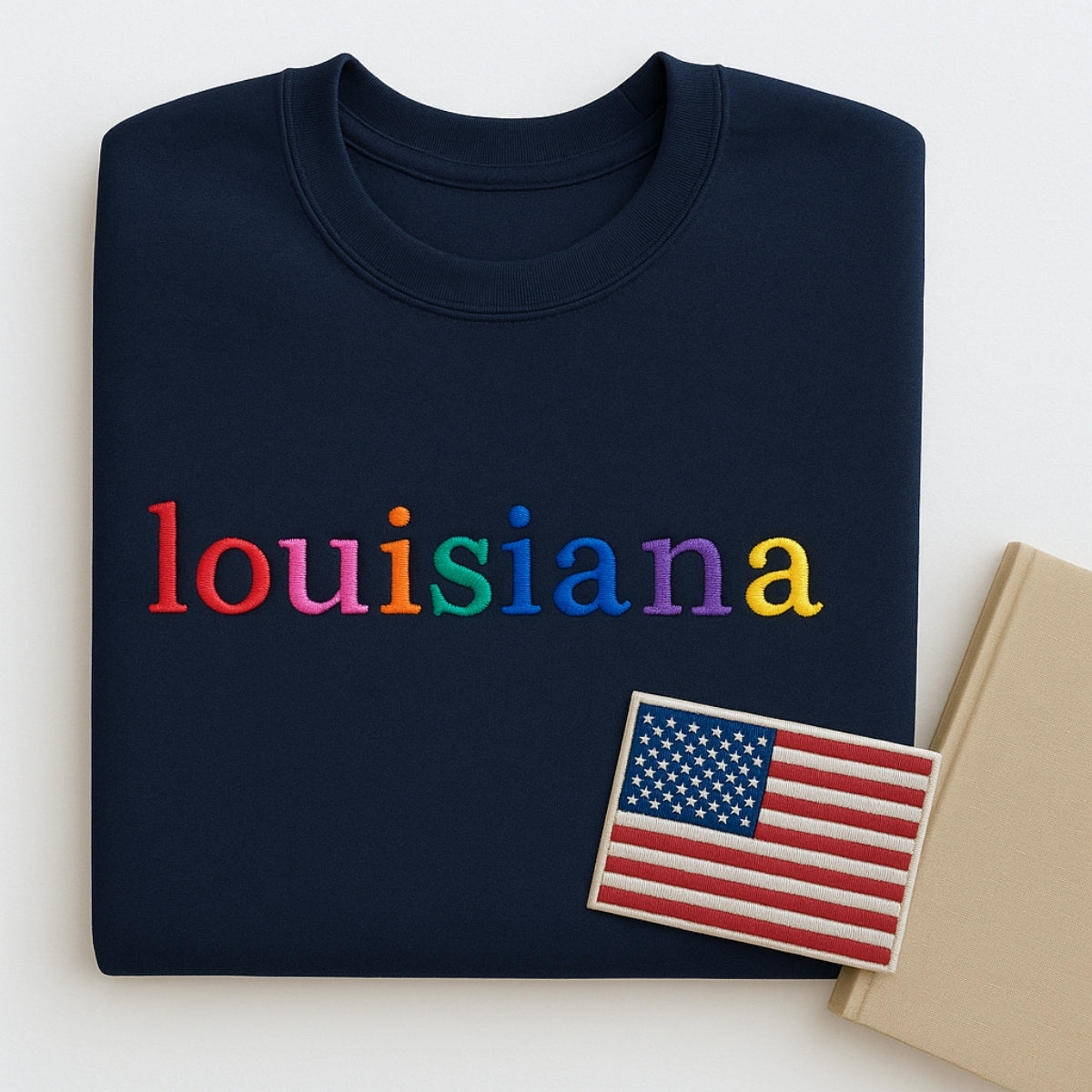 Custom Louisiana State Sweatshirt - Rainbow Embroidered Letters - Pelican State Pride Gift