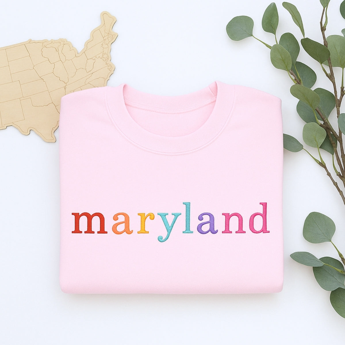 Custom Maryland State Sweatshirt - Rainbow Embroidered Letters - Old Line State Pride Gift