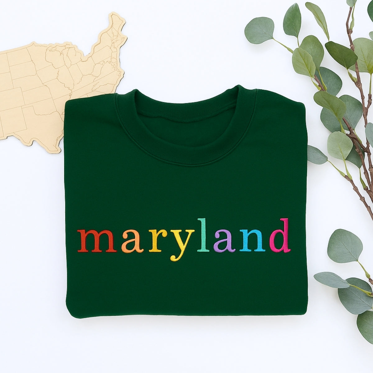 Custom Maryland State Sweatshirt - Rainbow Embroidered Letters - Old Line State Pride Gift